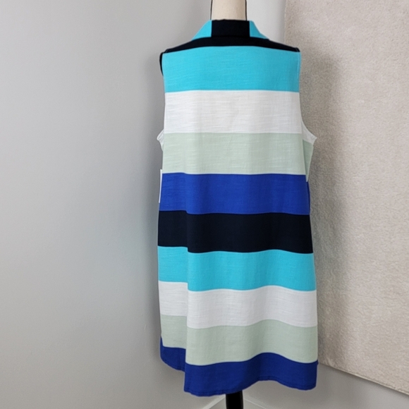 Liz Clairborne Multi Color V-Neck Sleeveless Striped A-Line Midi Dress 16W NEW - Picture 3 of 10